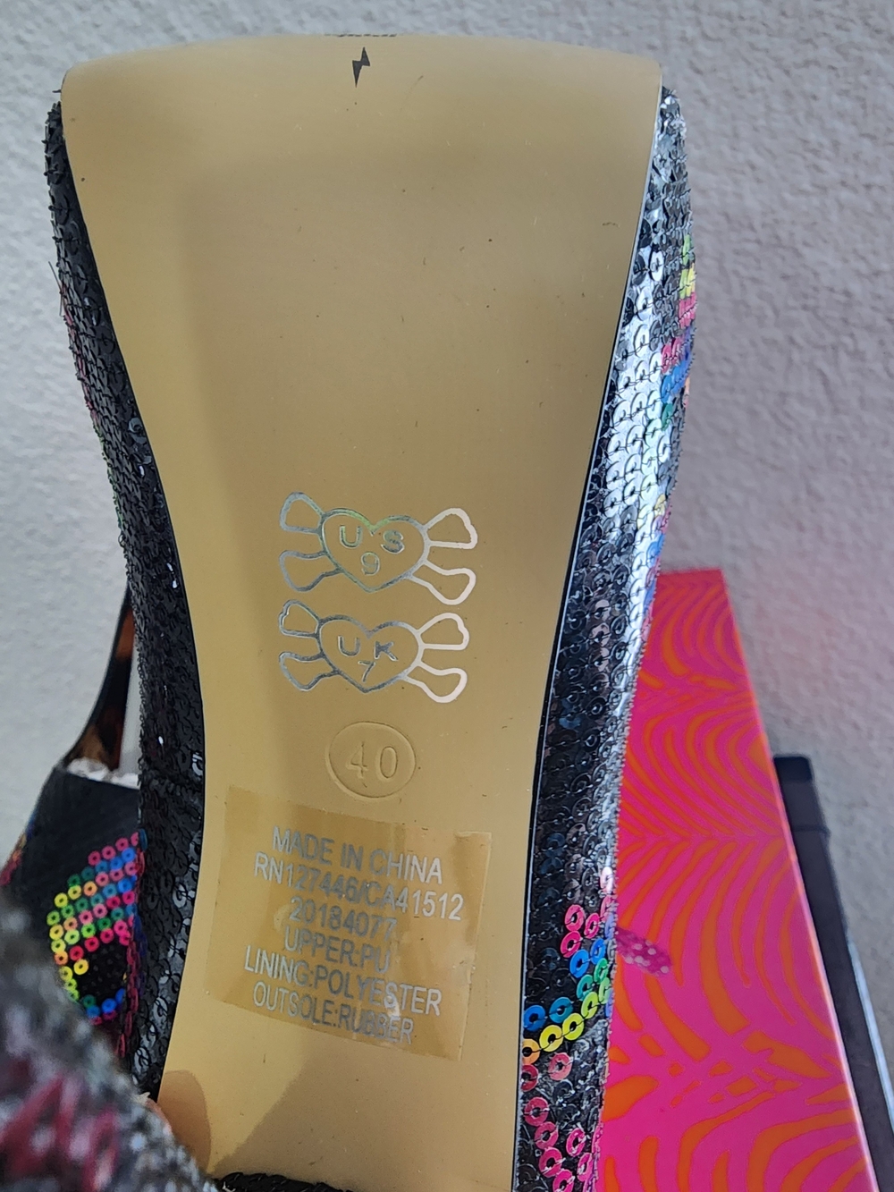 Iron Fist Black Sequin Platform Pumps with Rainbow Skull Detail - Picture 4 of 6